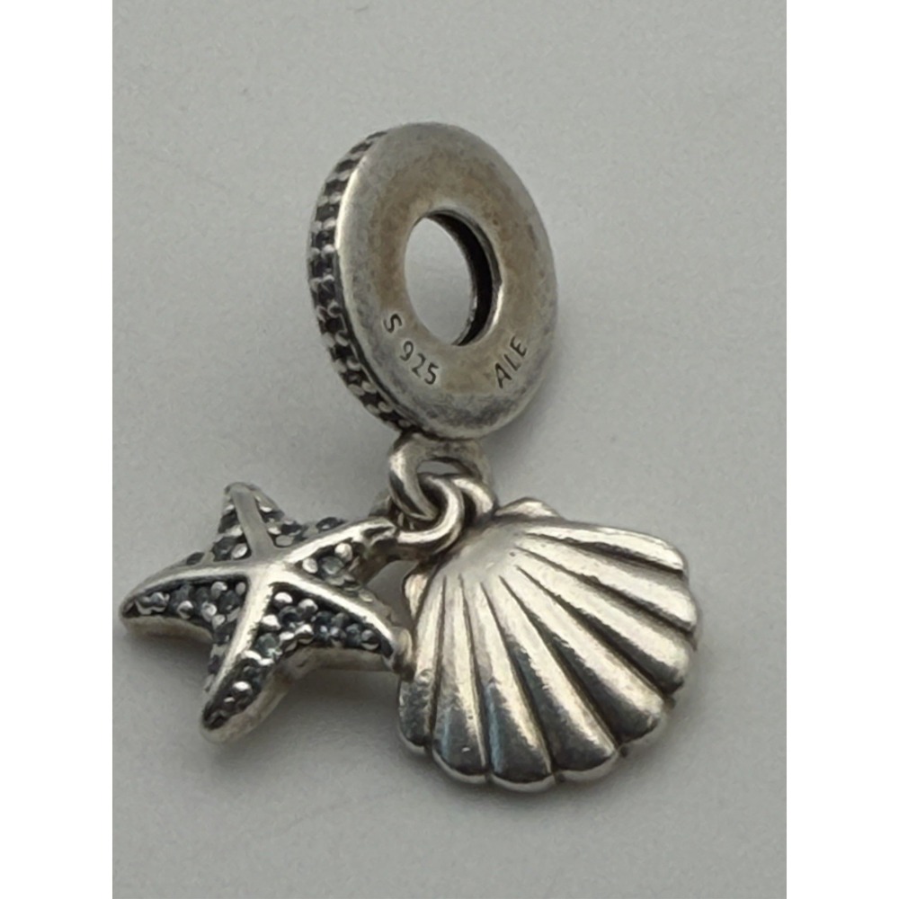 Pandora 925 Sterling Silver Tropical Star Fish & Seashell Dangle Charm 792076CZF
